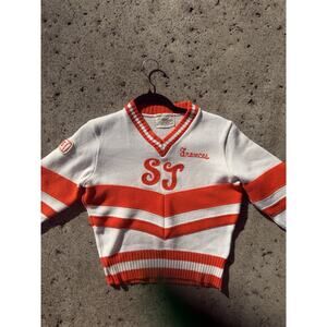 Vintage 70s Cheerleader Varsity Sweater Orange White Cropped Knit “Princess” ST
